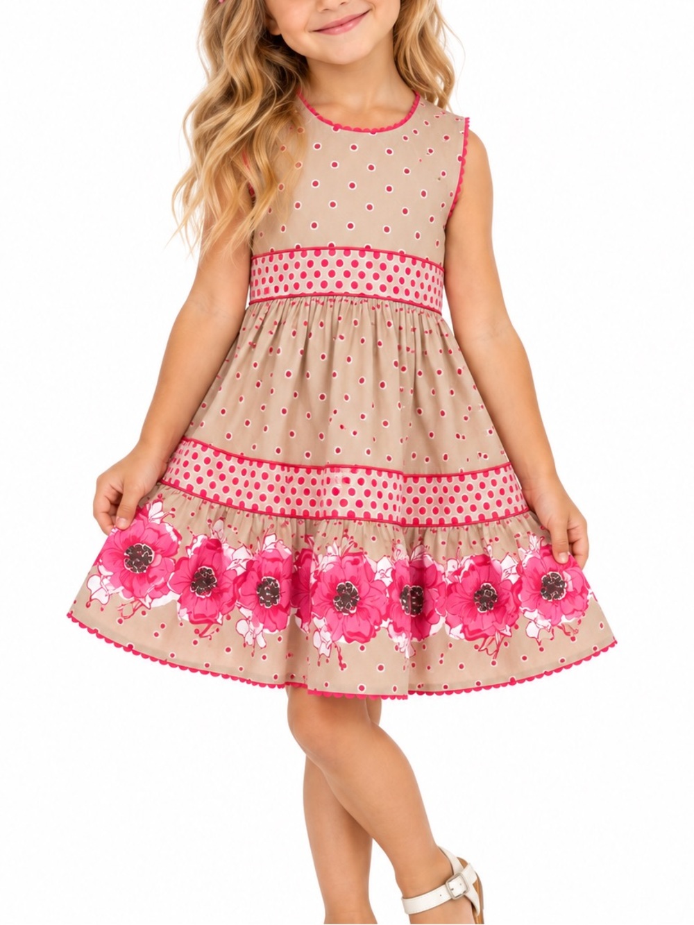 Blueberi Boulevard Girls 6 Pink Floral Polka Dot Cottagecore Dress